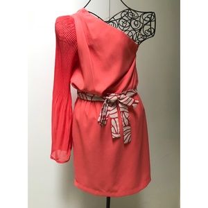 Small, CORAL one shoulder party dress